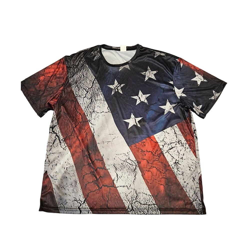 American Patriotic Flag Colors Men's Short Sleeve Stars Stripes T-Shirt Size 4XL